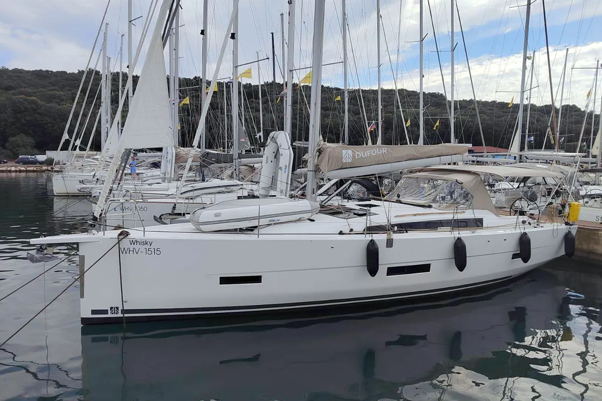 Exterior view of Whisky, a Dufour 430 sailboat at Grad Pula, Croatia