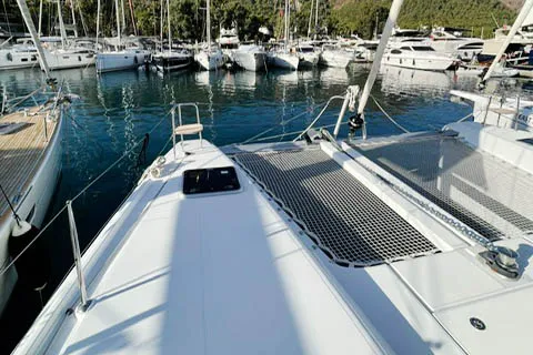 Deck of NORD, a Lagoon 42 catamaran at Marmaris, Turkey