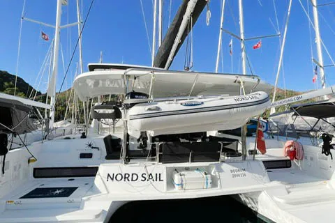 Exterior view of NORD, a Lagoon 42 catamaran at Marmaris, Turkey