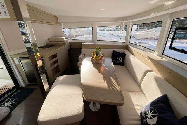 Salon of NORD, a Lagoon 42 catamaran at Marmaris, Turkey