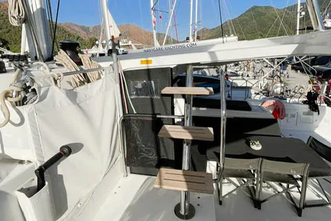Deck of NORD, a Lagoon 42 catamaran at Marmaris, Turkey