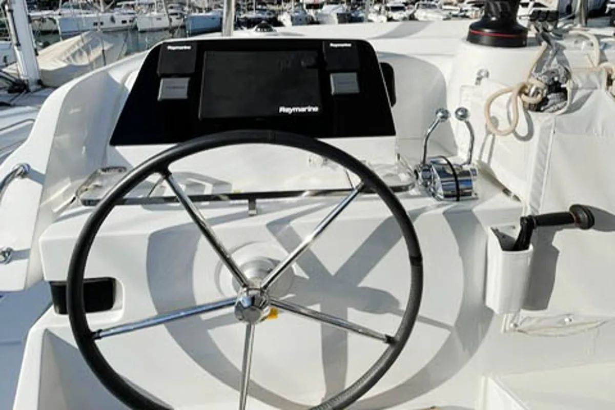 Cockpit of NORD, a Lagoon 42 catamaran at Marmaris, Turkey