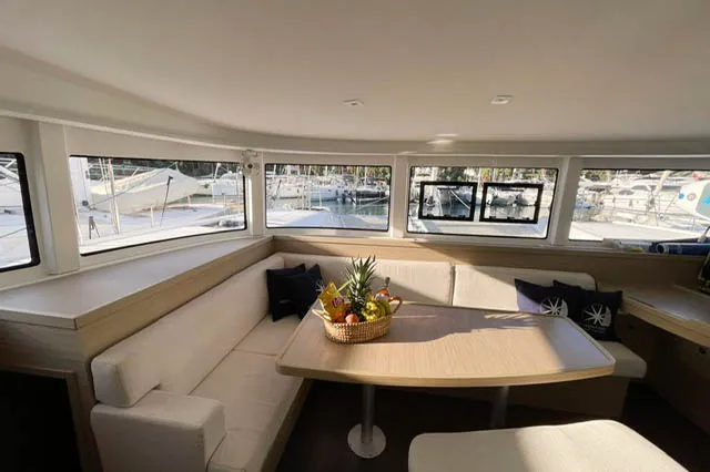 Salon of NORD, a Lagoon 42 catamaran at Marmaris, Turkey