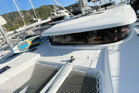 Deck of NORD, a Lagoon 42 catamaran at Marmaris, Turkey