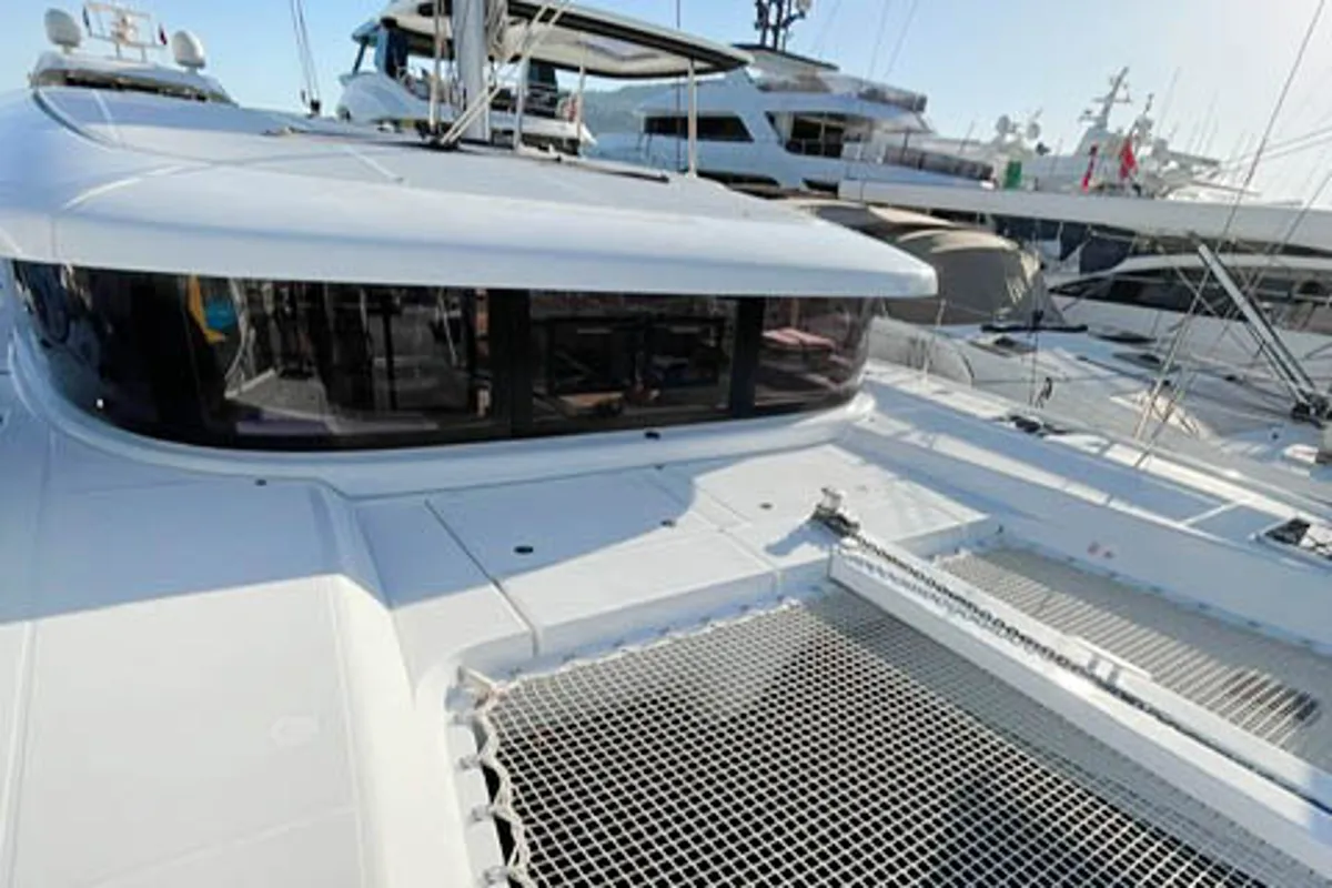 Deck of NORD, a Lagoon 42 catamaran at Marmaris, Turkey
