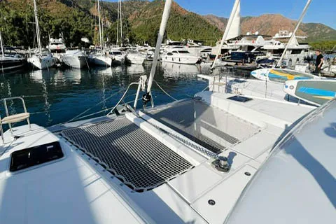 Deck of NORD, a Lagoon 42 catamaran at Marmaris, Turkey