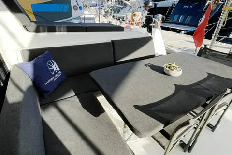 Deck of NORD, a Lagoon 42 catamaran at Marmaris, Turkey