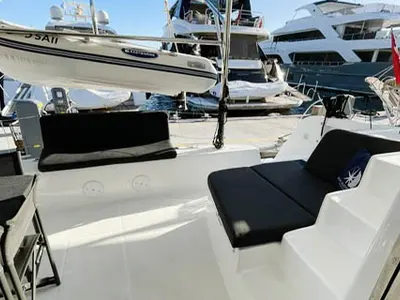 Deck of NORD, a Lagoon 42 catamaran at Marmaris, Turkey