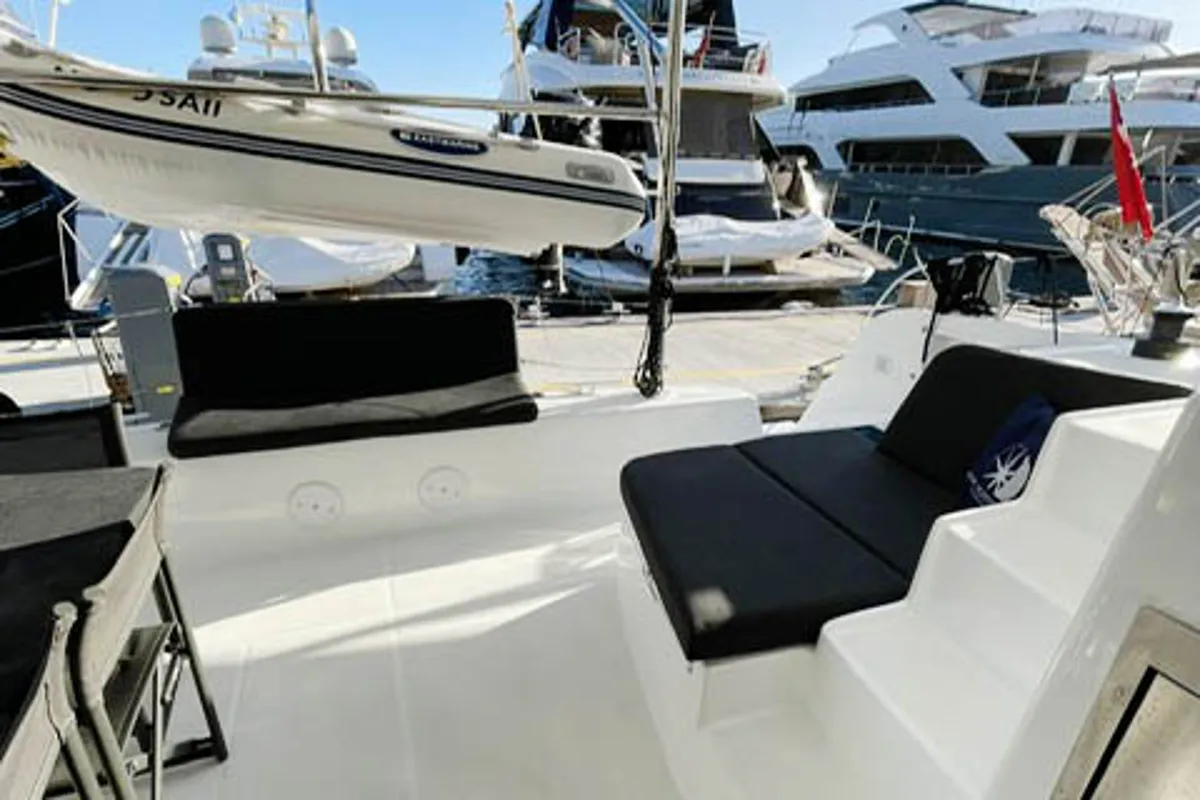 Deck of NORD, a Lagoon 42 catamaran at Marmaris, Turkey