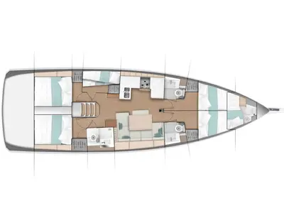 Floor plan of Konstantinos, a Jeanneau Sun Odyssey 490 sailboat at Athens, Greece