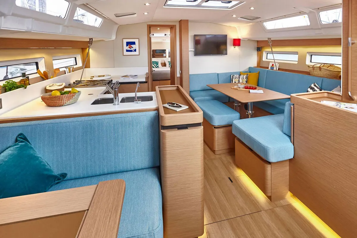 Salon of Konstantinos, a Jeanneau Sun Odyssey 490 sailboat at Athens, Greece