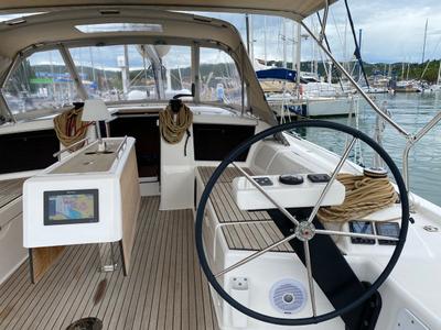 Cockpit of Catacea, a Dufour 430 sailboat at Primošten, Croatia