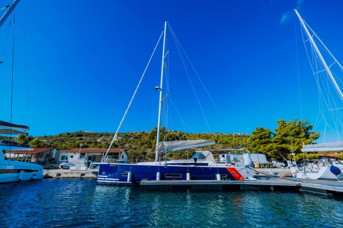 Exterior view of Catacea, a Dufour 430 sailboat at Primošten, Croatia