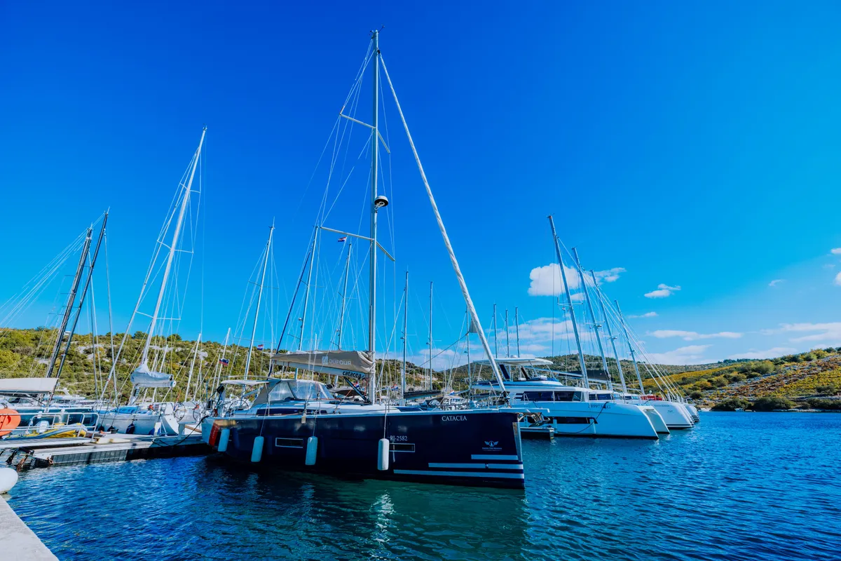 Exterior view of Catacea, a Dufour 430 sailboat at Primošten, Croatia