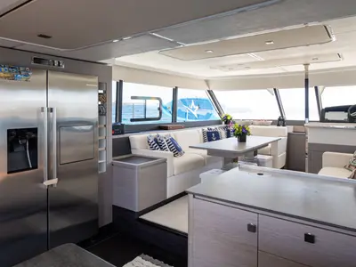 Galley of Emy 6, a Fountaine Pajot MY6 catamaran at Municipal Unit of Apollonioi, Greece