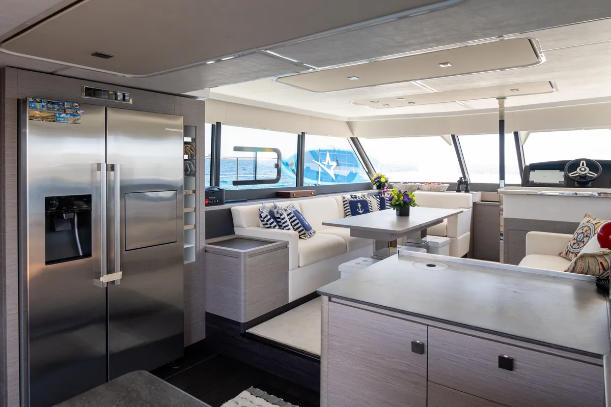 Galley of Emy 6, a Fountaine Pajot MY6 catamaran at Municipal Unit of Apollonioi, Greece