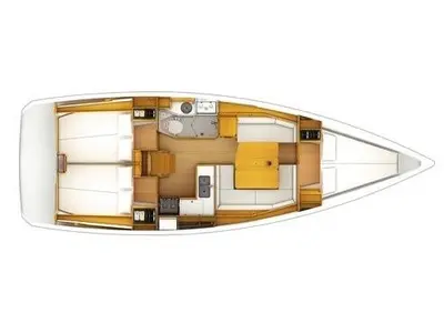 Floor plan of FEARLESS, a Jeanneau Sun Odyssey 379 sailboat at Municipal Unit of Lefkada, Greece