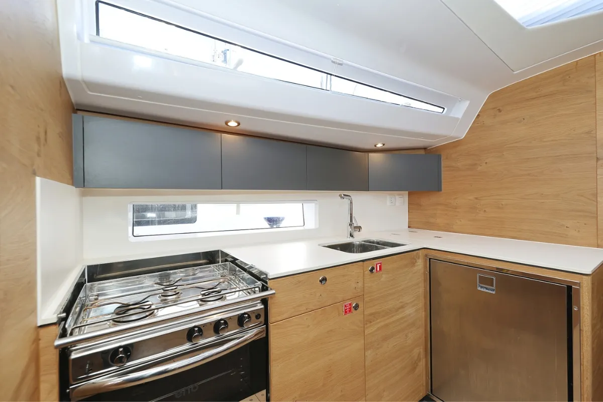 Galley of Scarlett, a Elan Impression 45 sailboat at Grad Biograd na Moru, Croatia