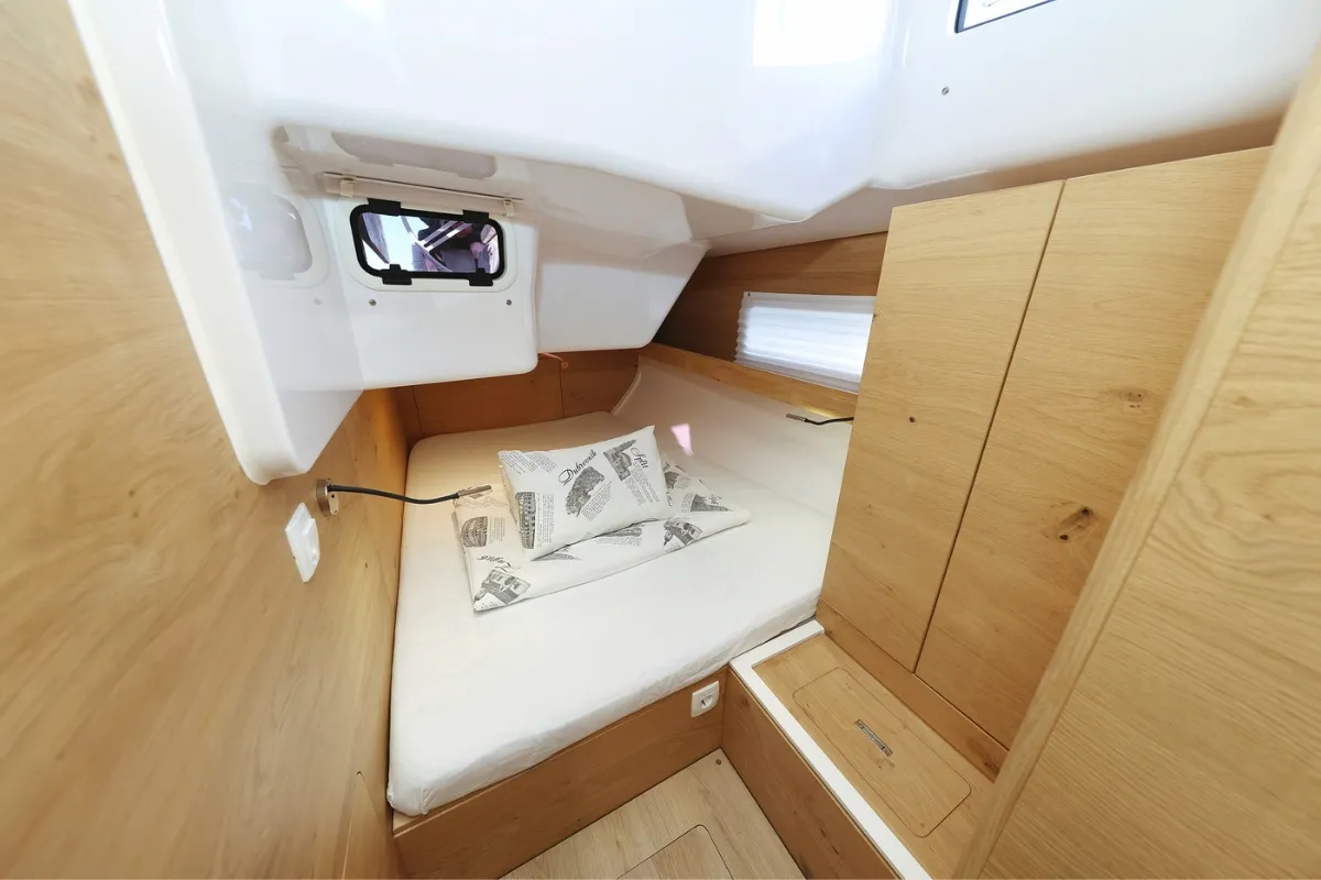 Cabin on Scarlett, a Elan Impression 45 sailboat at Grad Biograd na Moru, Croatia