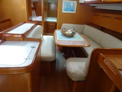 Salon of Galaxy, a Beneteau Cyclades 50.5 sailboat at Athens, Greece