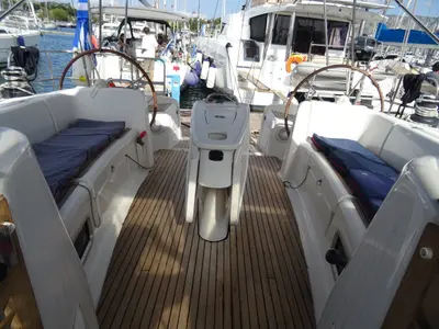 Cockpit of Galaxy, a Beneteau Cyclades 50.5 sailboat at Athens, Greece