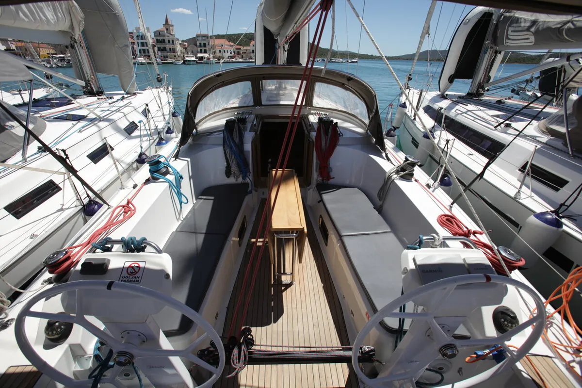 Cockpit of Major Tom, a Bavaria Cruiser 41S sailboat at Pirovac, Croatia