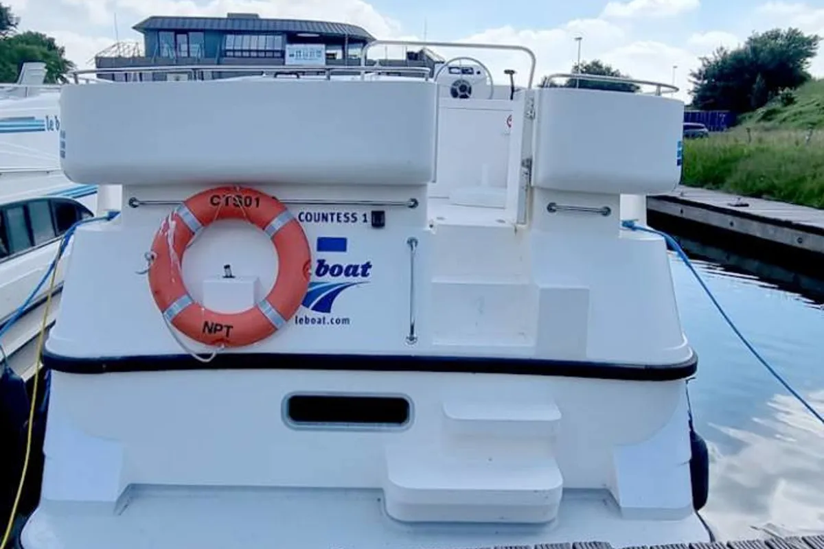 Deck of Countess, a Cygnet Countess motorboat at Hesse, France