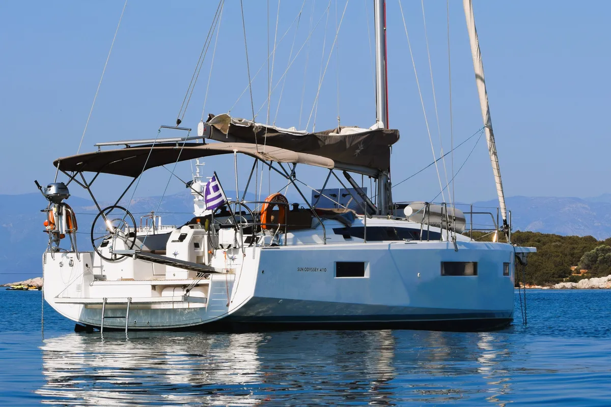Exterior view of Little Tony, a Jeanneau Sun Odyssey 410 sailboat at Athens, Greece