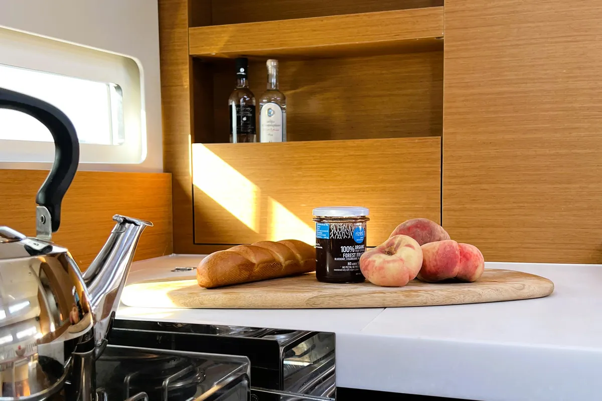 Galley of Little Tony, a Jeanneau Sun Odyssey 410 sailboat at Athens, Greece