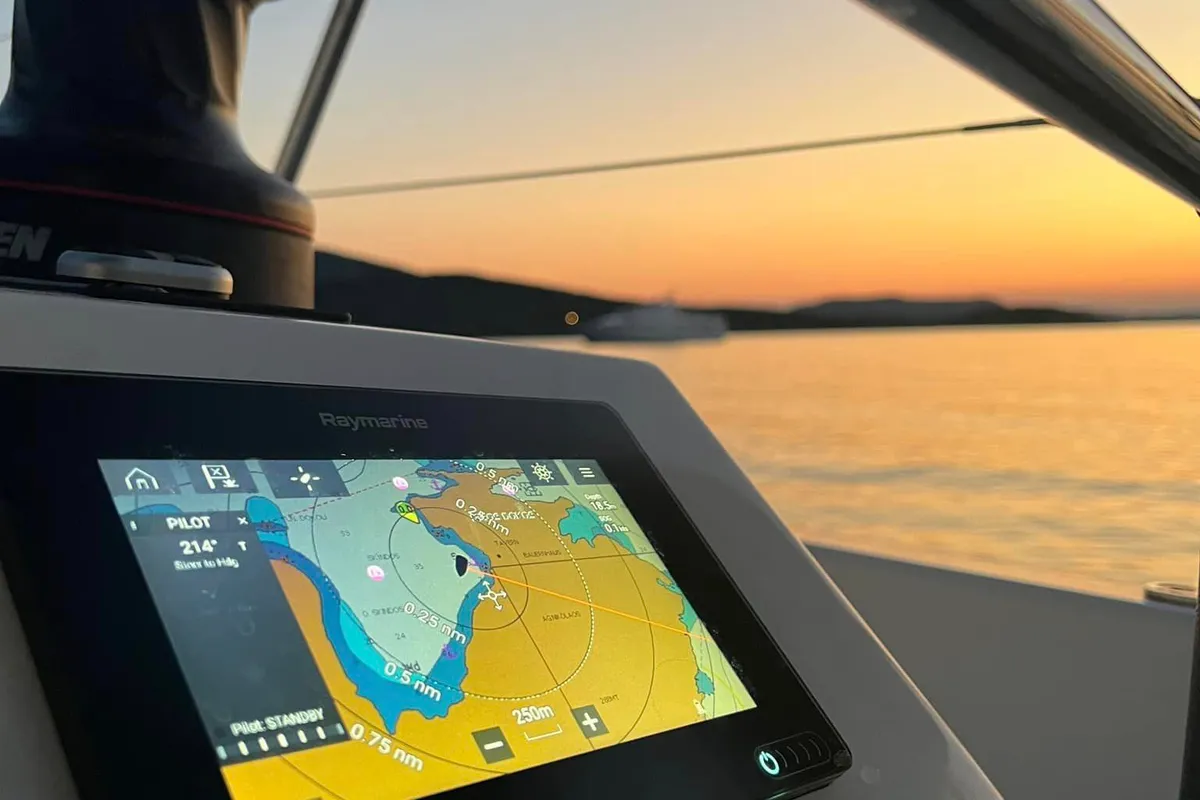 Cockpit of Little Tony, a Jeanneau Sun Odyssey 410 sailboat at Athens, Greece