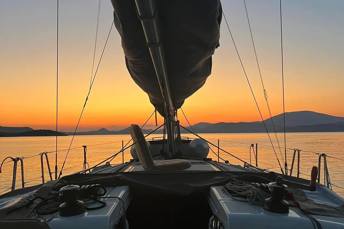 Deck of Little Tony, a Jeanneau Sun Odyssey 410 sailboat at Athens, Greece