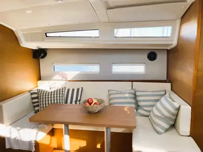 Salon of Little Tony, a Jeanneau Sun Odyssey 410 sailboat at Athens, Greece