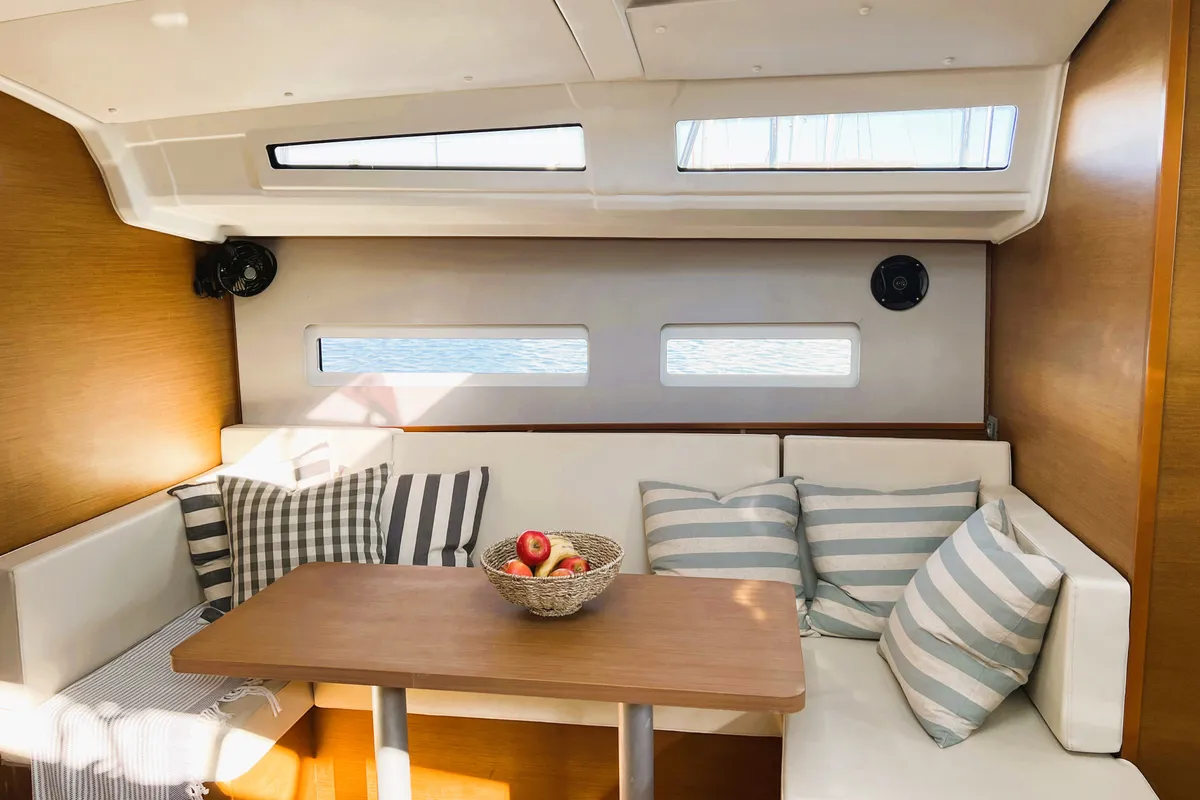 Salon of Little Tony, a Jeanneau Sun Odyssey 410 sailboat at Athens, Greece