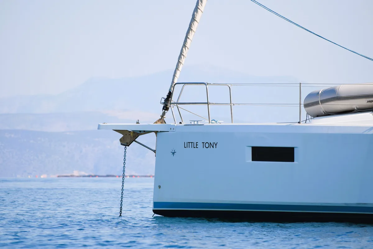 Exterior view of Little Tony, a Jeanneau Sun Odyssey 410 sailboat at Athens, Greece