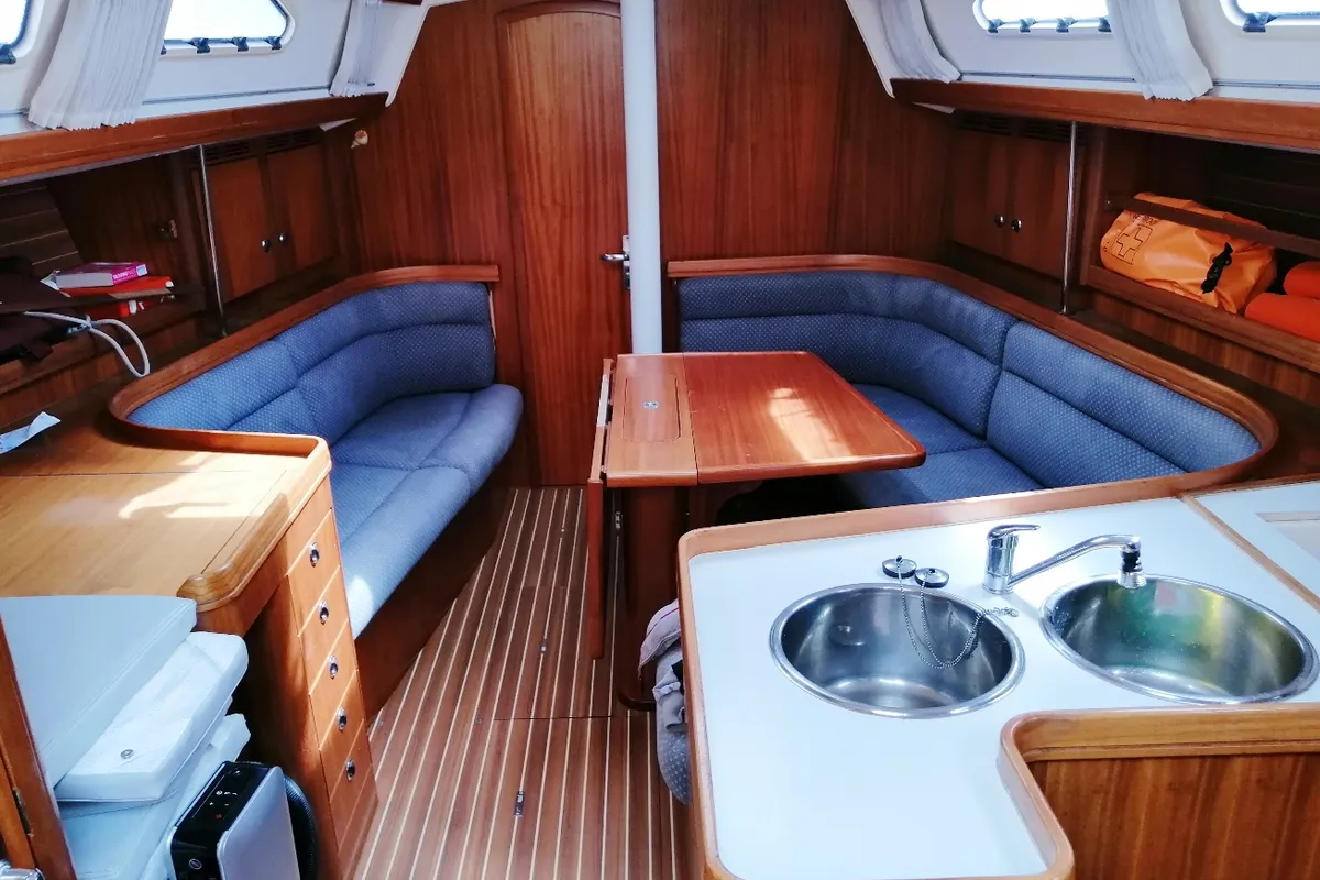 Galley of Peter Pan, a Elan 40 sailboat at Genoa, Italy
