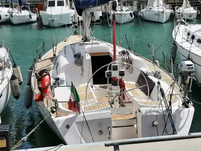 Exterior view of Peter Pan, a Elan 40 sailboat at Genoa, Italy