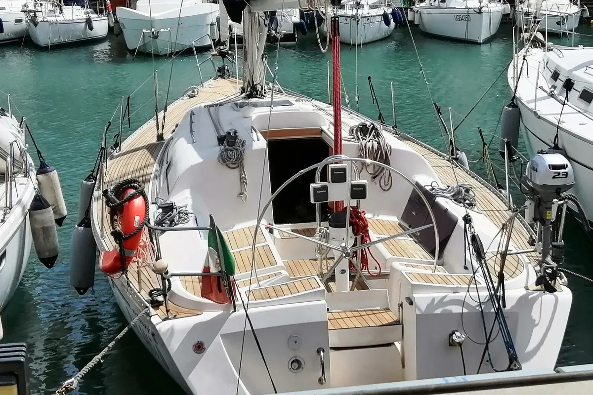 Exterior view of Peter Pan, a Elan 40 sailboat at Genoa, Italy