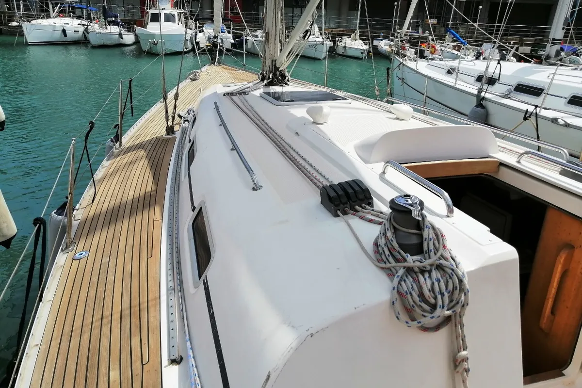 Deck of Peter Pan, a Elan 40 sailboat at Genoa, Italy