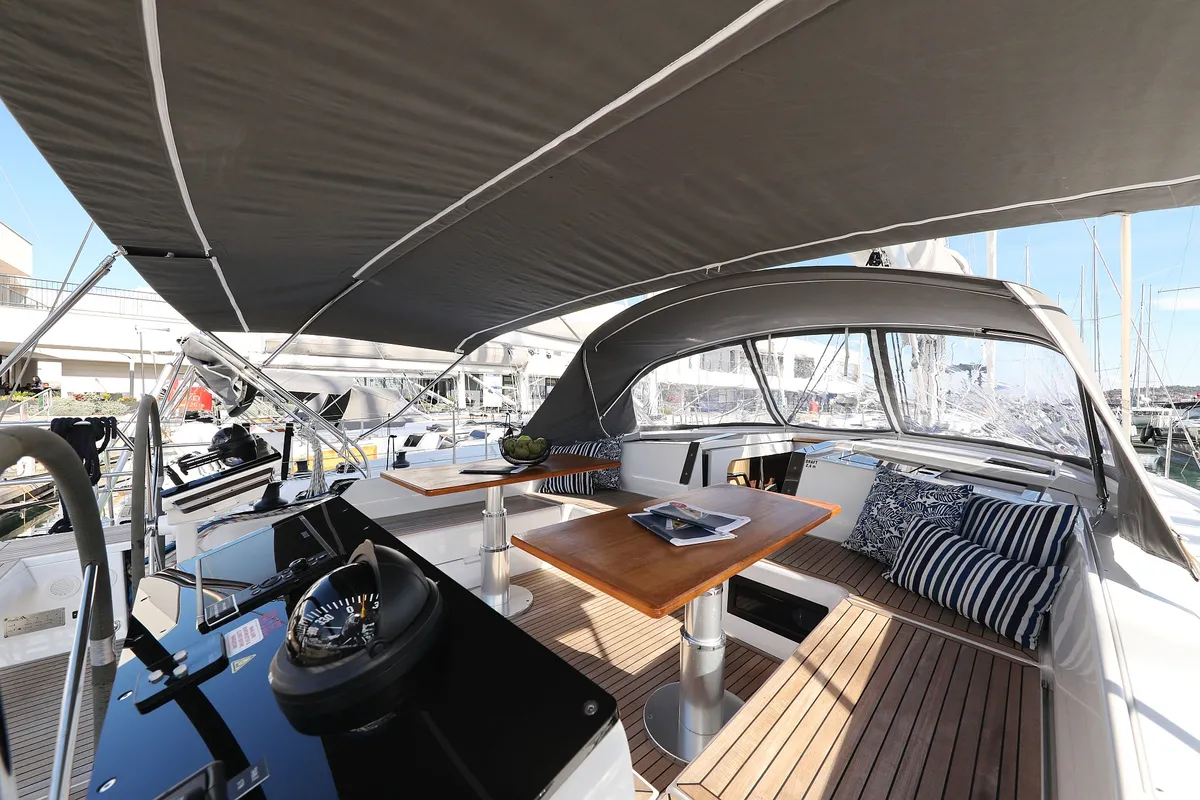 Deck of Libertas, a Hanse 460 sailboat at Seget Donji, Croatia