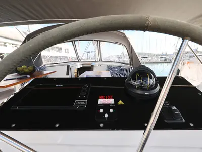 Cockpit of Libertas, a Hanse 460 sailboat at Seget Donji, Croatia