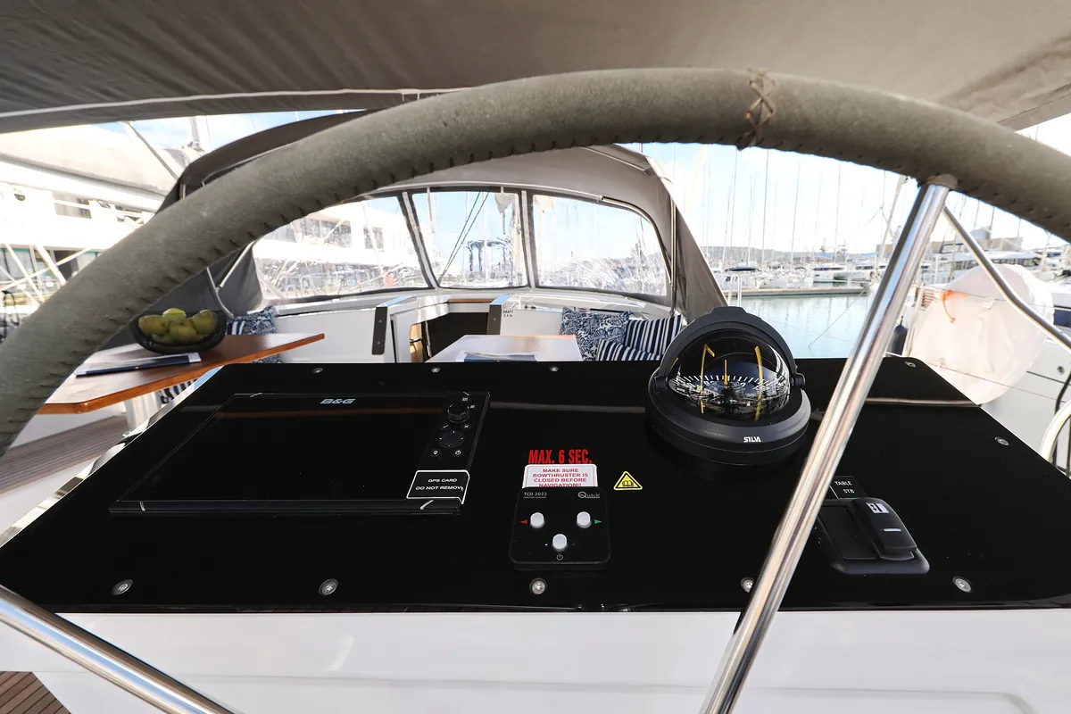 Cockpit of Libertas, a Hanse 460 sailboat at Seget Donji, Croatia