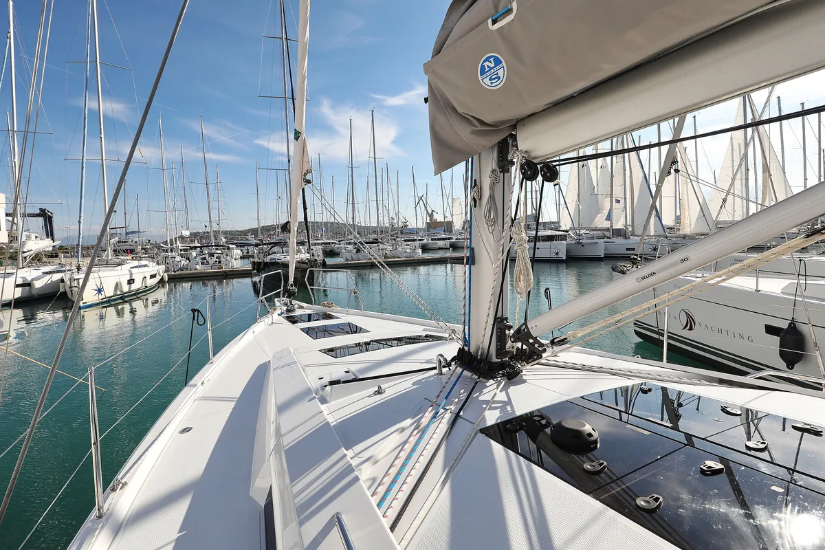 Exterior view of Libertas, a Hanse 460 sailboat at Seget Donji, Croatia