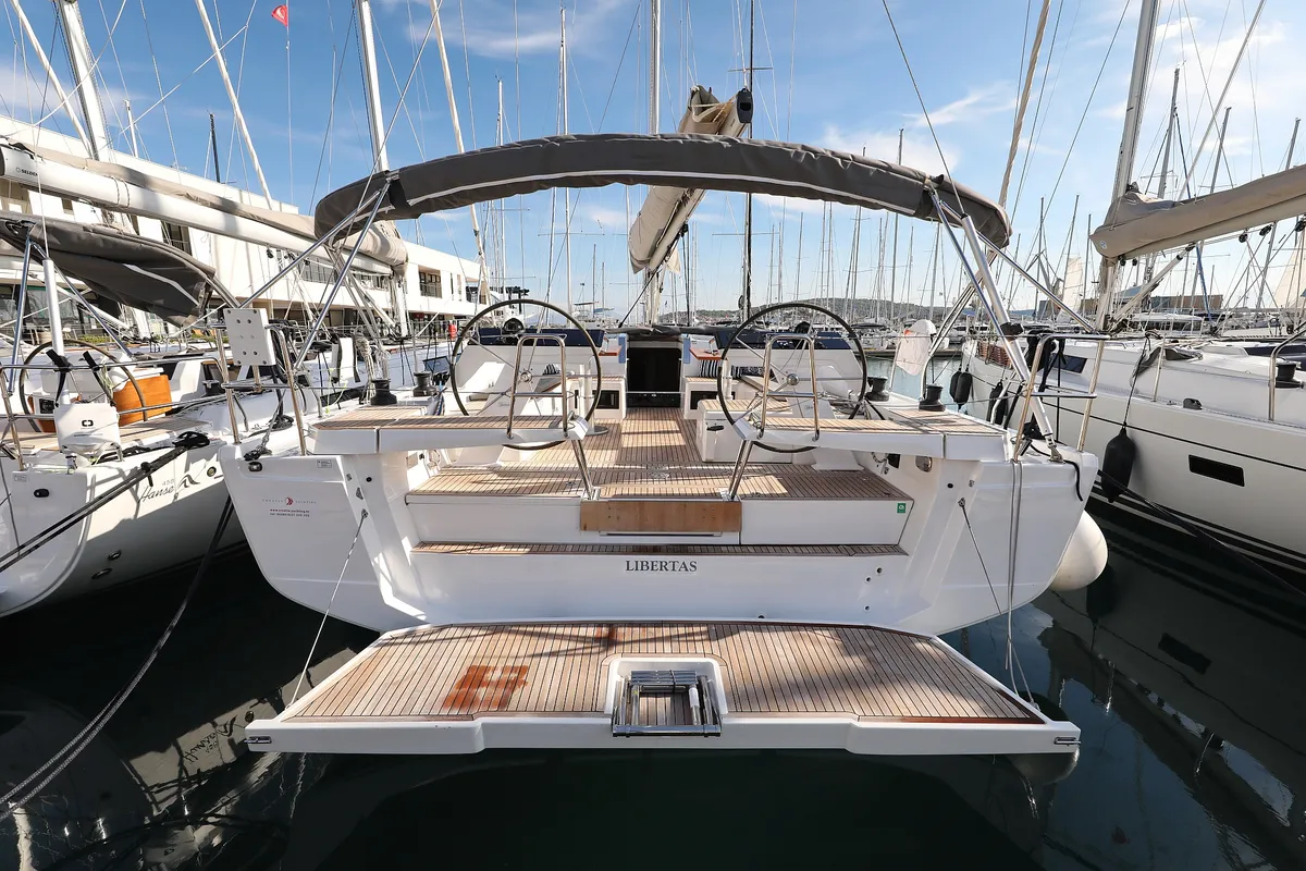 Exterior view of Libertas, a Hanse 460 sailboat at Seget Donji, Croatia