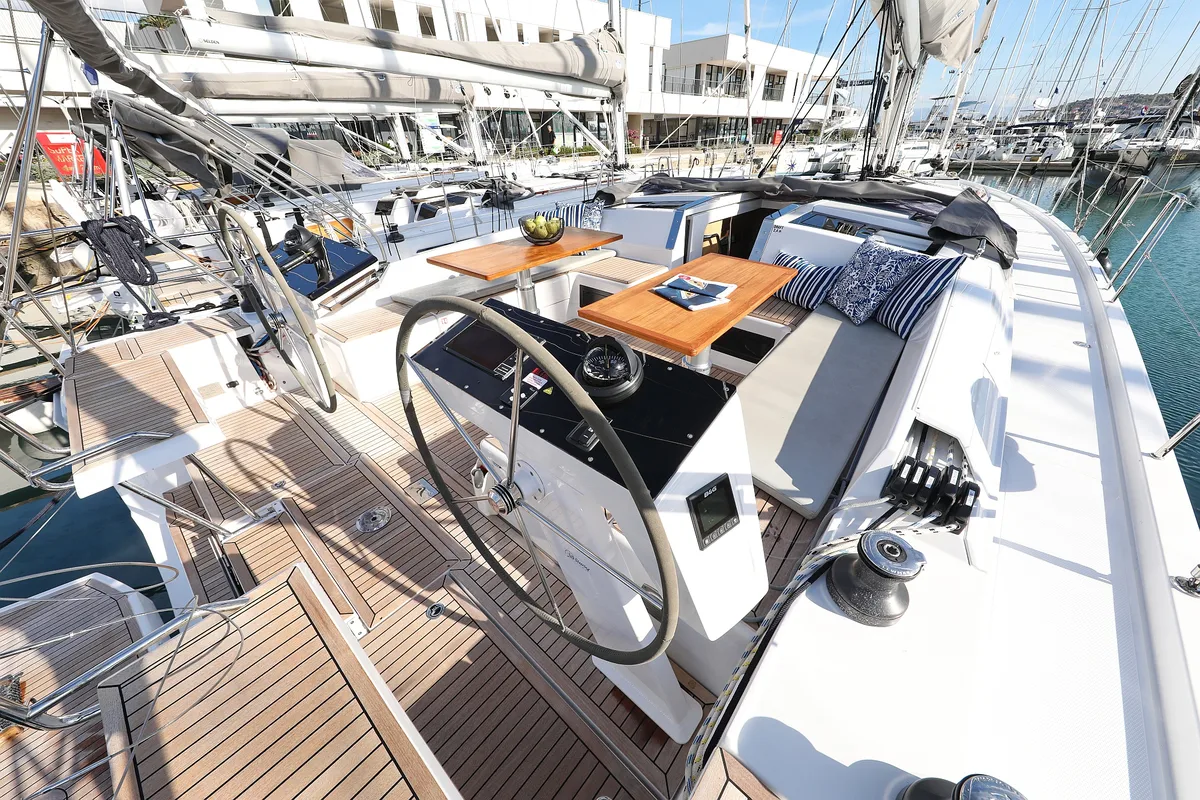 Deck of Libertas, a Hanse 460 sailboat at Seget Donji, Croatia