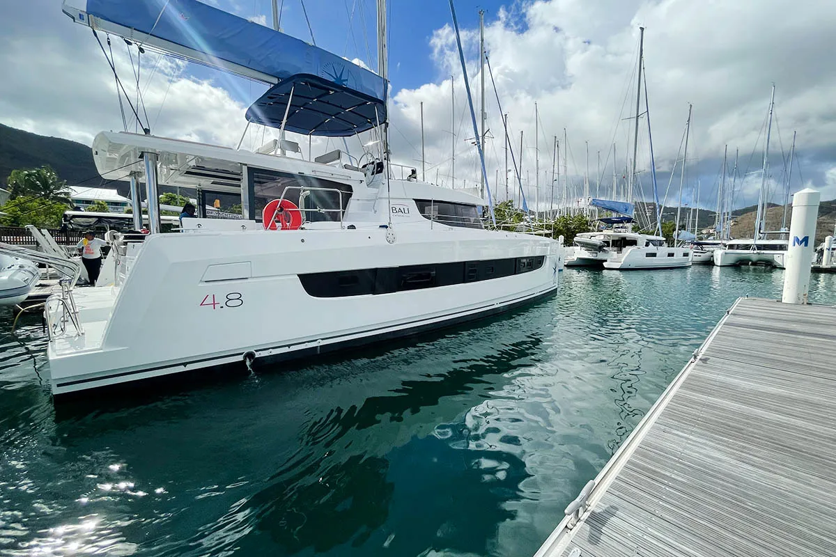 Exterior view of Bali Cat, a Bali 4.8 catamaran at Road Town, British Virgin Islands