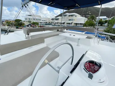 Cockpit of Bali Cat, a Bali 4.8 catamaran at Road Town, British Virgin Islands