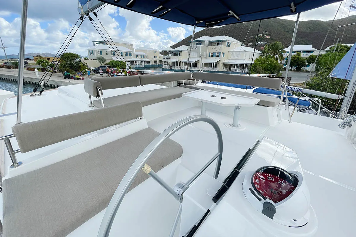 Cockpit of Bali Cat, a Bali 4.8 catamaran at Road Town, British Virgin Islands