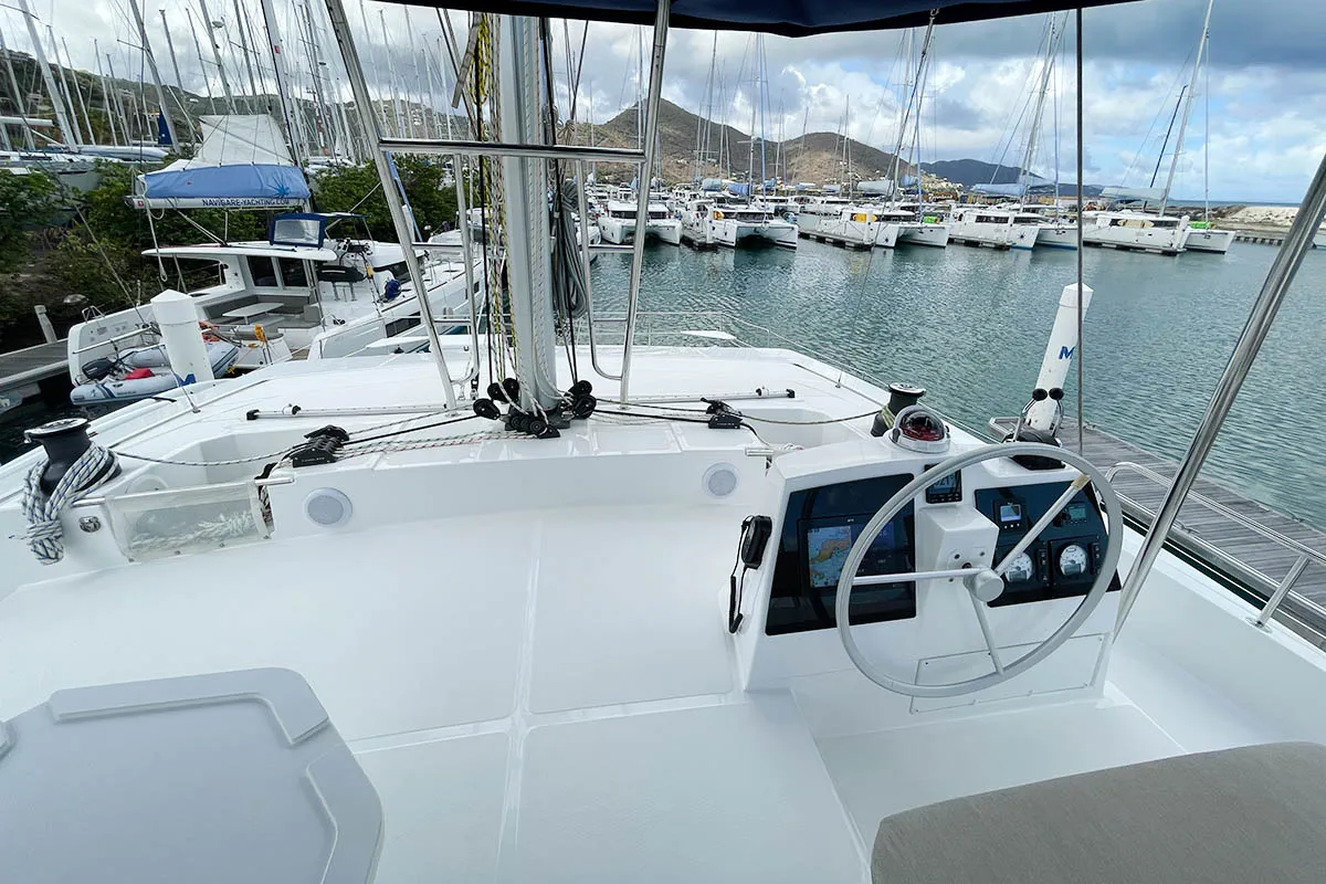 Cockpit of Bali Cat, a Bali 4.8 catamaran at Road Town, British Virgin Islands