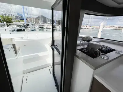 Salon of Bali Cat, a Bali 4.8 catamaran at Road Town, British Virgin Islands