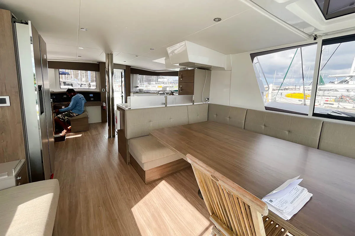 Salon of Bali Cat, a Bali 4.8 catamaran at Road Town, British Virgin Islands